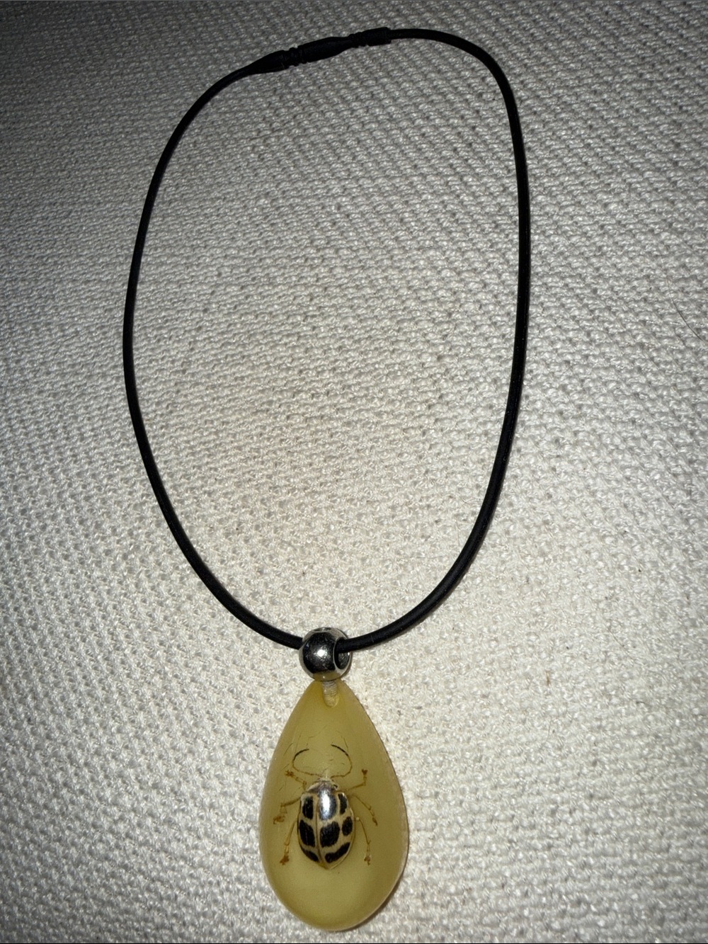 Funky Beetle 🪲 in Resin on Black Rubber Necklace